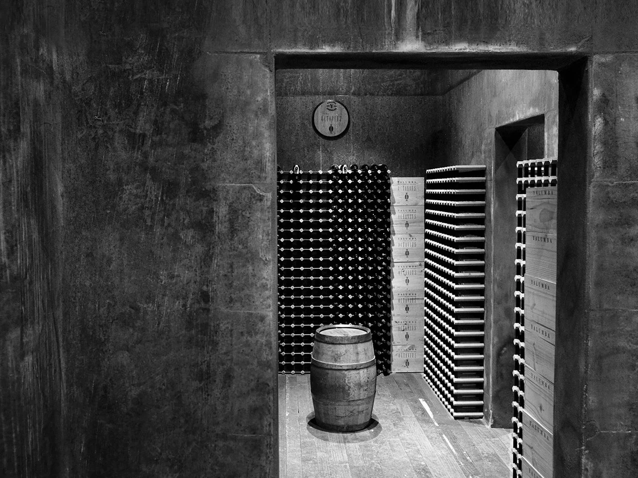 An image from inside the special cellar with wine bottles stored along all walls